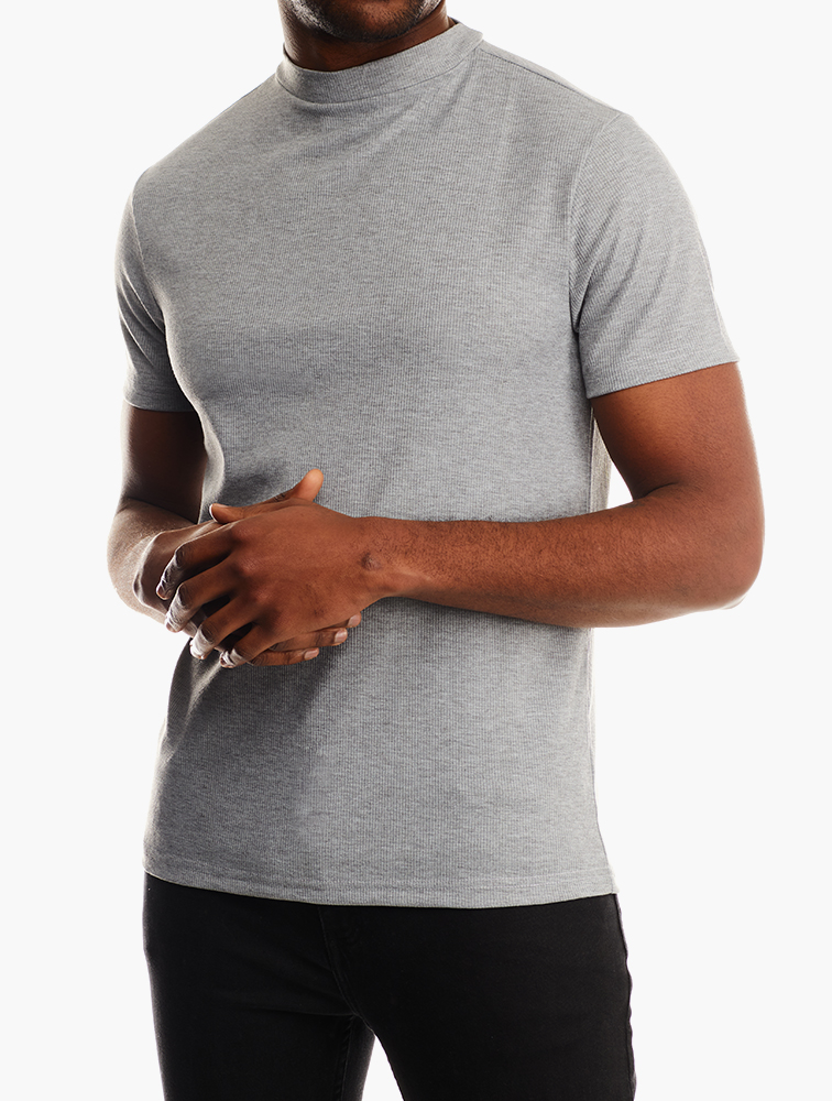 Russeluno ラッセルノWAIST POCKET HIGHNECK TEE MyRunway | Shop RFO Grey Melange Turtleneck Tee for Men from